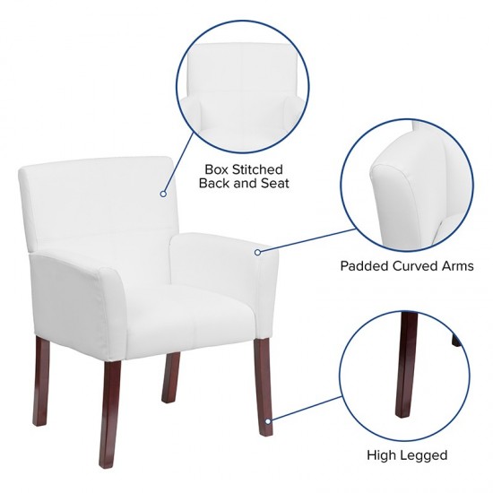 White LeatherSoft Executive Side Reception Chair with Mahogany Legs