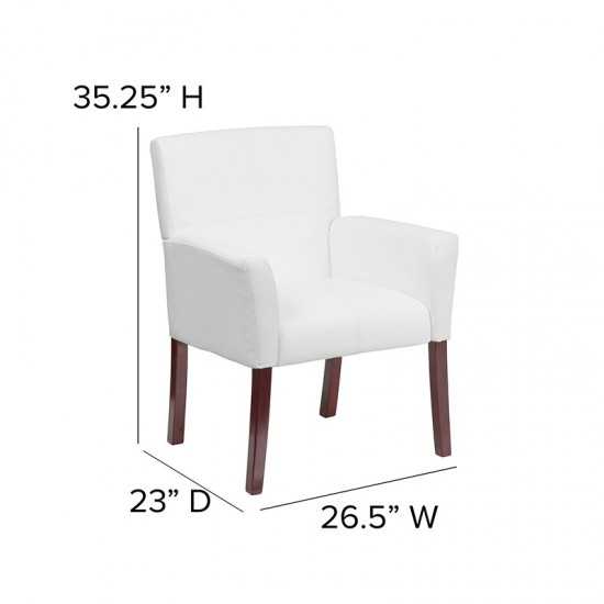 White LeatherSoft Executive Side Reception Chair with Mahogany Legs