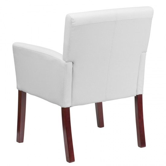 White LeatherSoft Executive Side Reception Chair with Mahogany Legs