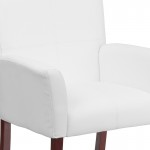 White LeatherSoft Executive Side Reception Chair with Mahogany Legs