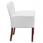 White LeatherSoft Executive Side Reception Chair with Mahogany Legs