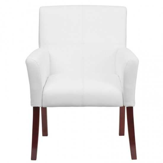 White LeatherSoft Executive Side Reception Chair with Mahogany Legs