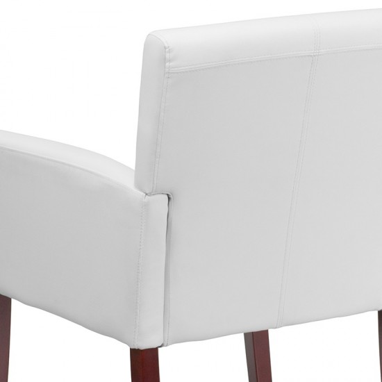 White LeatherSoft Executive Side Reception Chair with Mahogany Legs