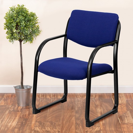 Navy Fabric Executive Side Reception Chair with Sled Base