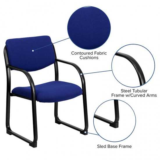 Navy Fabric Executive Side Reception Chair with Sled Base