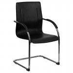 Black Vinyl Side Reception Chair with Chrome Sled Base