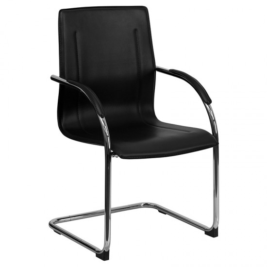 Black Vinyl Side Reception Chair with Chrome Sled Base