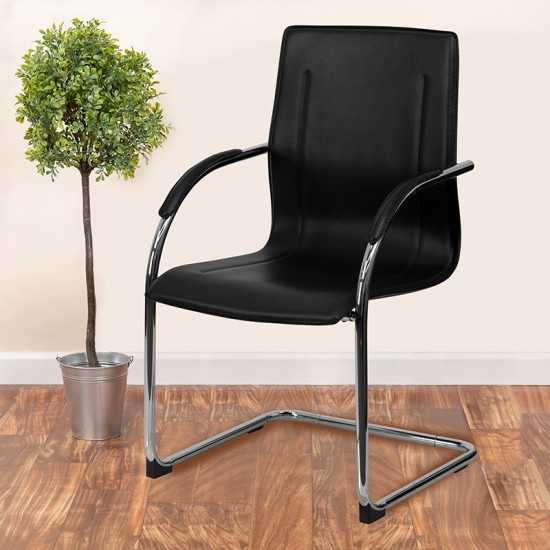 Black Vinyl Side Reception Chair with Chrome Sled Base