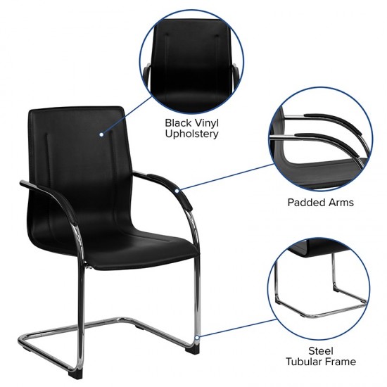 Black Vinyl Side Reception Chair with Chrome Sled Base