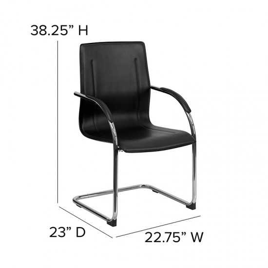 Black Vinyl Side Reception Chair with Chrome Sled Base