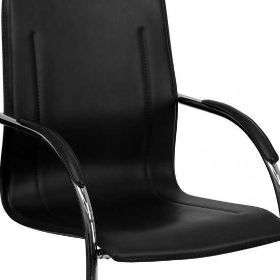 Black Vinyl Side Reception Chair with Chrome Sled Base