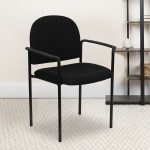 Comfort Black Fabric Stackable Steel Side Reception Chair with Arms