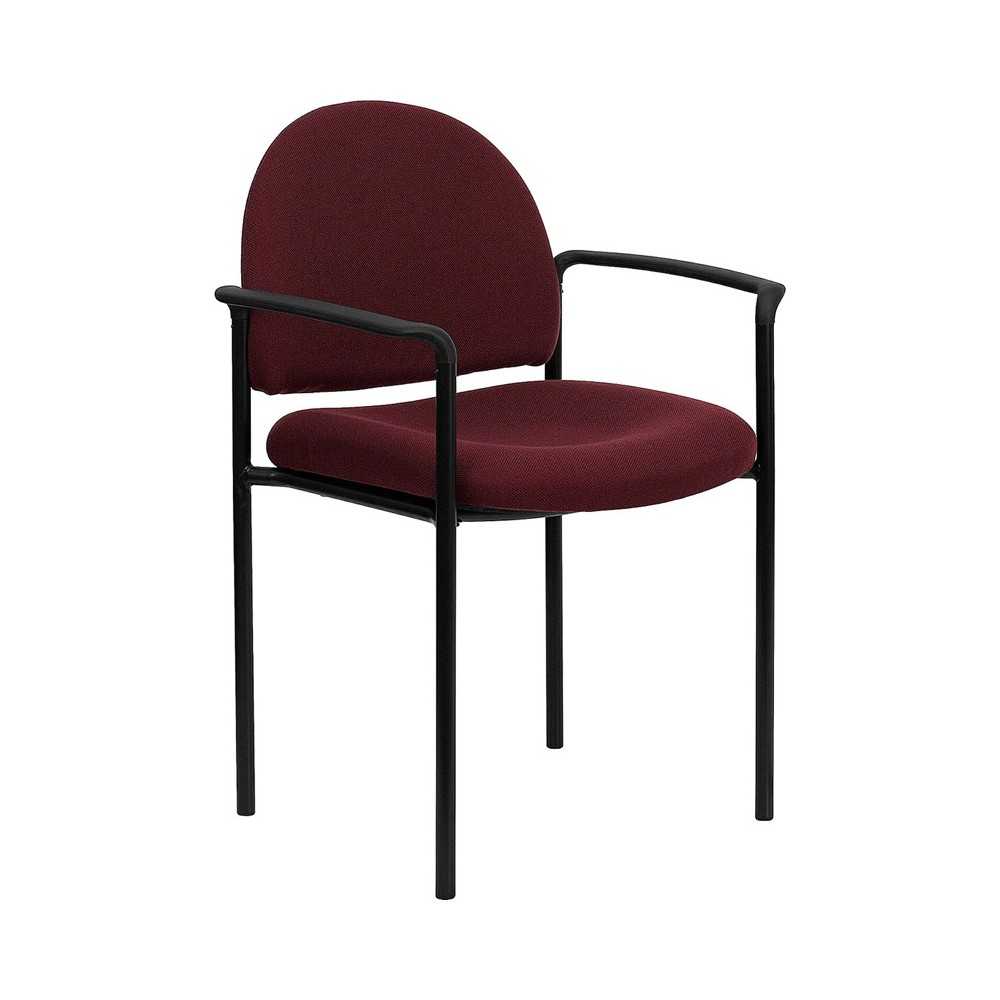 Comfort Burgundy Fabric Stackable Steel Side Reception Chair with Arms