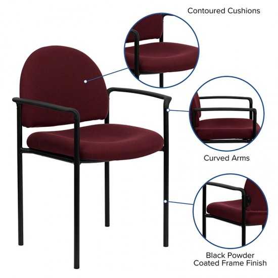 Comfort Burgundy Fabric Stackable Steel Side Reception Chair with Arms