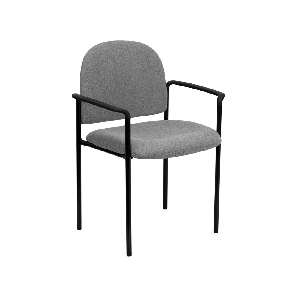 Comfort Gray Fabric Stackable Steel Side Reception Chair with Arms