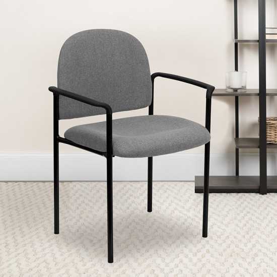 Comfort Gray Fabric Stackable Steel Side Reception Chair with Arms