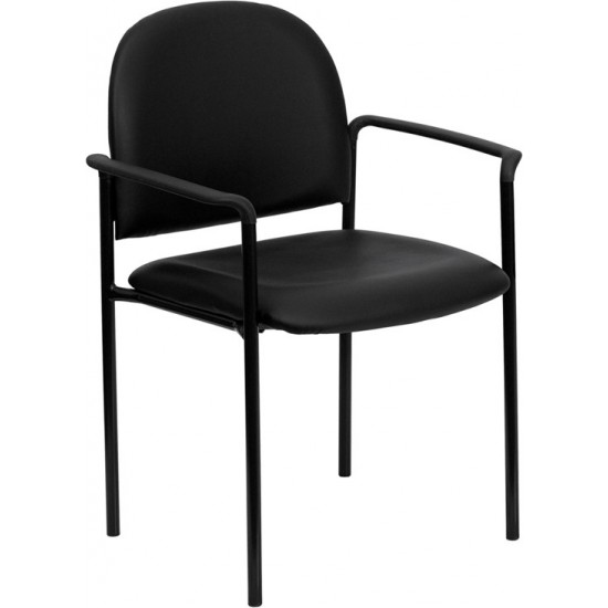 Comfort Black Vinyl Stackable Steel Side Reception Chair with Arms