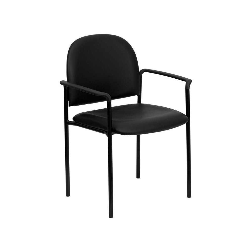 Comfort Black Vinyl Stackable Steel Side Reception Chair with Arms