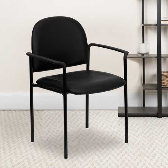 Comfort Black Vinyl Stackable Steel Side Reception Chair with Arms