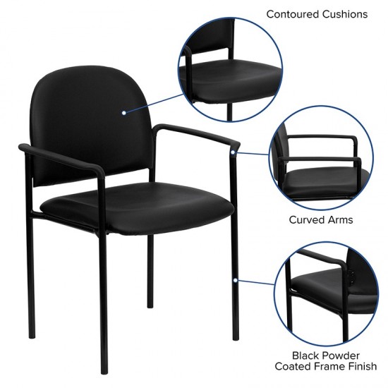 Comfort Black Vinyl Stackable Steel Side Reception Chair with Arms