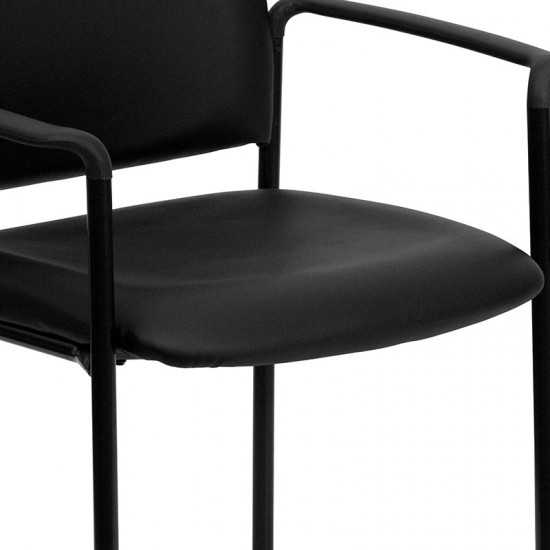 Comfort Black Vinyl Stackable Steel Side Reception Chair with Arms