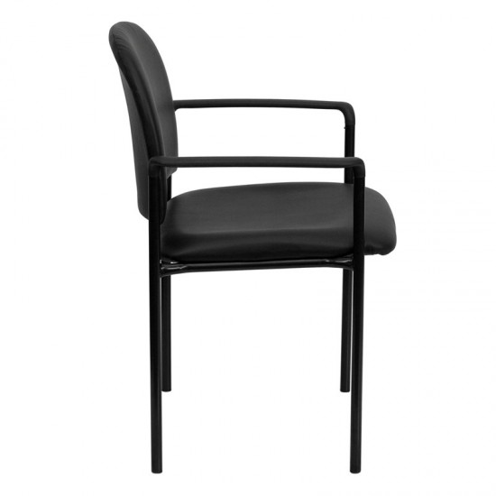 Comfort Black Vinyl Stackable Steel Side Reception Chair with Arms