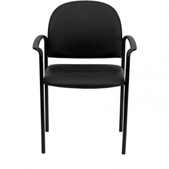 Comfort Black Vinyl Stackable Steel Side Reception Chair with Arms