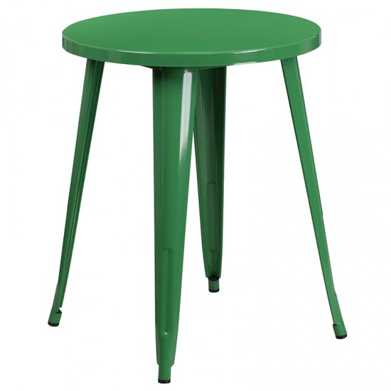 Commercial Grade 24" Round Green Metal Indoor-Outdoor Table Set with 2 Cafe Chairs