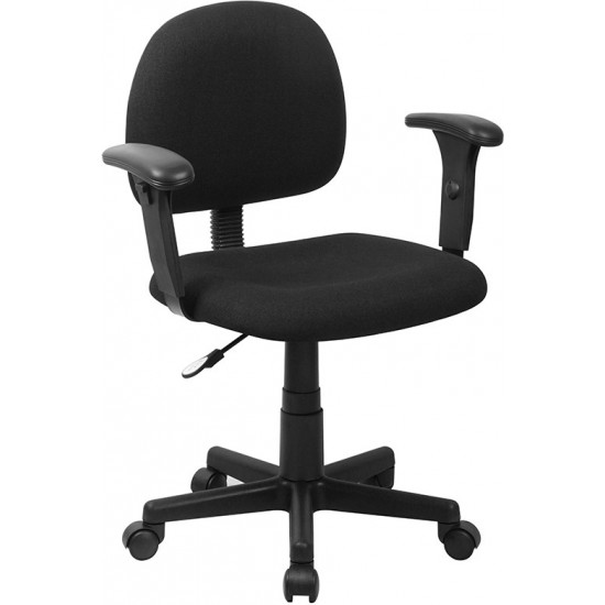 Mid-Back Black Fabric Swivel Task Office Chair with Adjustable Arms