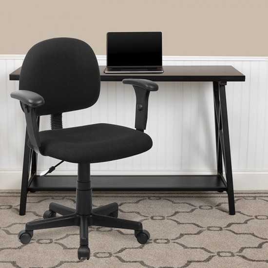 Mid-Back Black Fabric Swivel Task Office Chair with Adjustable Arms