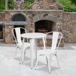 Commercial Grade 24" Round White Metal Indoor-Outdoor Table Set with 2 Cafe Chairs