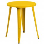 Commercial Grade 24" Round Yellow Metal Indoor-Outdoor Table Set with 2 Cafe Chairs