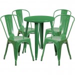 Commercial Grade 24" Round Green Metal Indoor-Outdoor Table Set with 4 Cafe Chairs