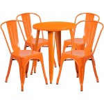 Commercial Grade 24" Round Orange Metal Indoor-Outdoor Table Set with 4 Cafe Chairs