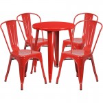 Commercial Grade 24" Round Red Metal Indoor-Outdoor Table Set with 4 Cafe Chairs