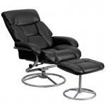 Contemporary Multi-Position Recliner and Ottoman with Metal Base in Black LeatherSoft