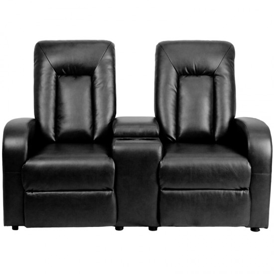 Eclipse Series 2-Seat Reclining Black LeatherSoft Theater Seating Unit with Cup Holders