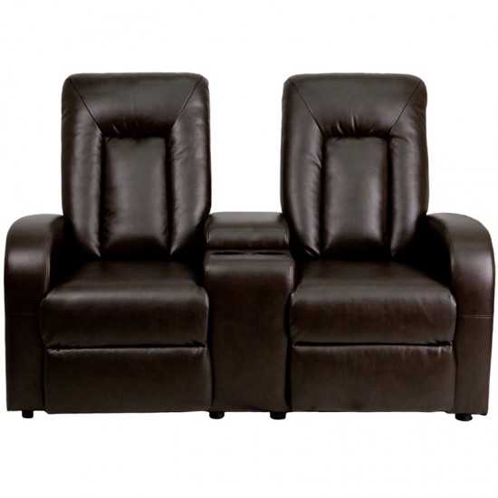 Eclipse Series 2-Seat Reclining Brown LeatherSoft Theater Seating Unit with Cup Holders