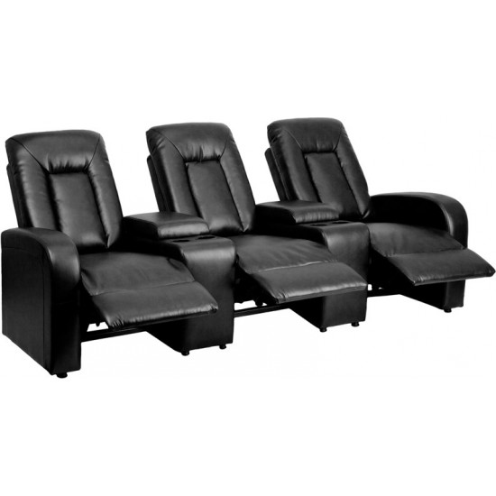 Eclipse Series 3-Seat Reclining Black LeatherSoft Theater Seating Unit with Cup Holders