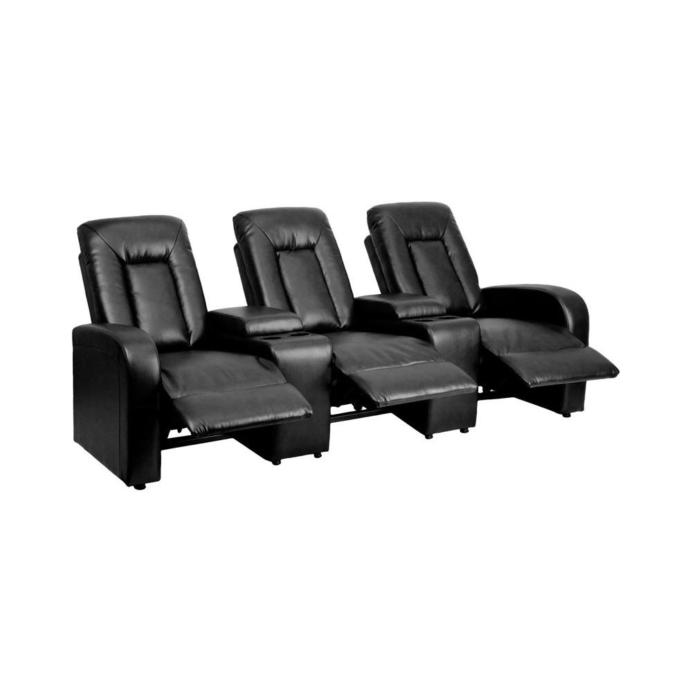 Eclipse Series 3-Seat Reclining Black LeatherSoft Theater Seating Unit with Cup Holders