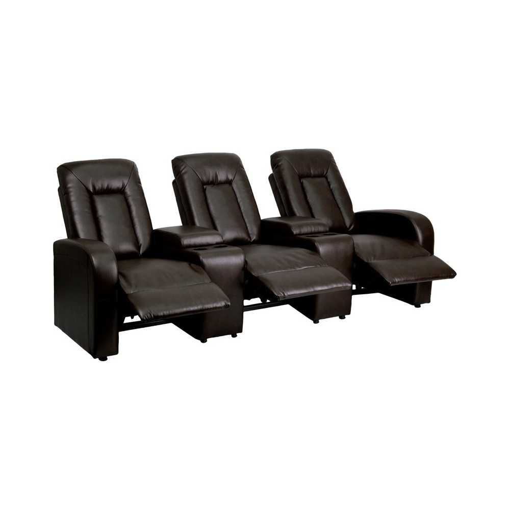 Eclipse Series 3-Seat Reclining Brown LeatherSoft Theater Seating Unit with Cup Holders