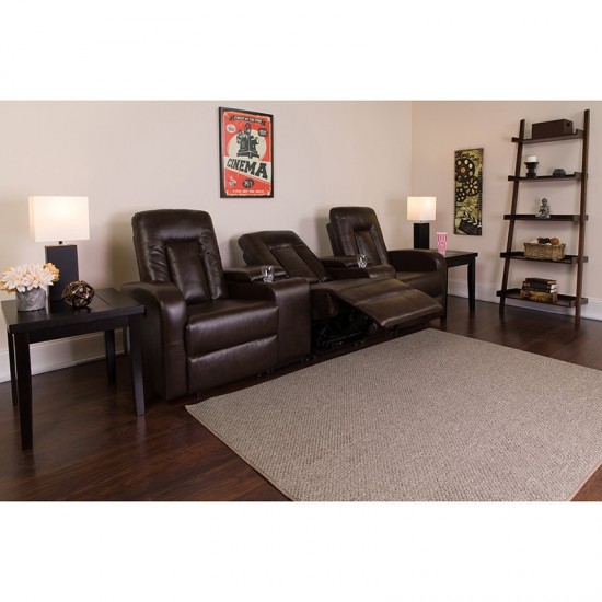 Eclipse Series 3-Seat Reclining Brown LeatherSoft Theater Seating Unit with Cup Holders