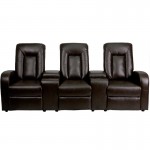 Eclipse Series 3-Seat Reclining Brown LeatherSoft Theater Seating Unit with Cup Holders