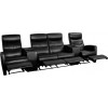 Anetos Series 4-Seat Reclining Black LeatherSoft Theater Seating Unit with Cup Holders