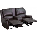 Allure Series 2-Seat Reclining Pillow Back Brown LeatherSoft Theater Seating Unit with Cup Holders