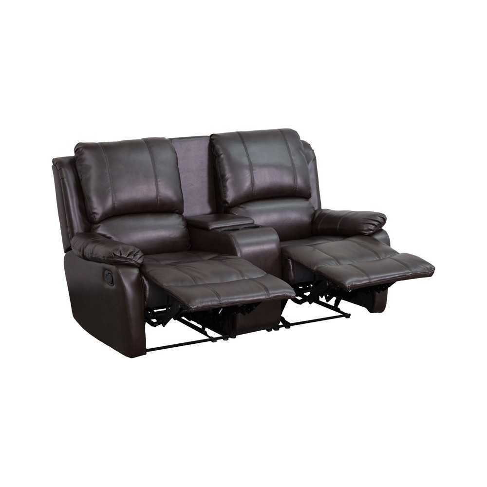 Allure Series 2-Seat Reclining Pillow Back Brown LeatherSoft Theater Seating Unit with Cup Holders