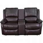 Allure Series 2-Seat Reclining Pillow Back Brown LeatherSoft Theater Seating Unit with Cup Holders