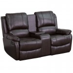 Allure Series 2-Seat Reclining Pillow Back Brown LeatherSoft Theater Seating Unit with Cup Holders