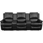 Allure Series 3-Seat Reclining Pillow Back Black LeatherSoft Theater Seating Unit with Cup Holders