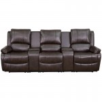 Allure Series 3-Seat Reclining Pillow Back Brown LeatherSoft Theater Seating Unit with Cup Holders